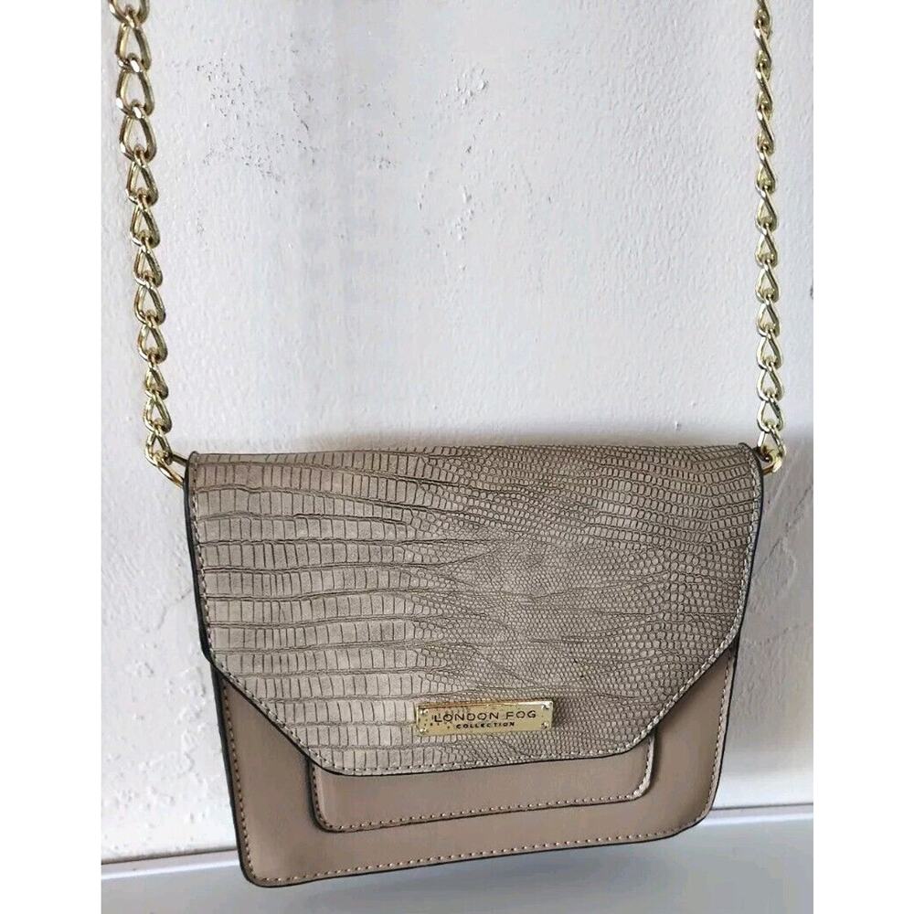 SMALL London Fog CROSSBODY hand bag Purse LEATHER GOLD CHAIN snakeskin LINED P44